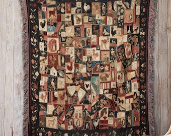 Cottagecore Patchwork Blanket Cozy Farmhouse Quilt Throw Rustic Animal Tapestry Blanket for Country Home Decor