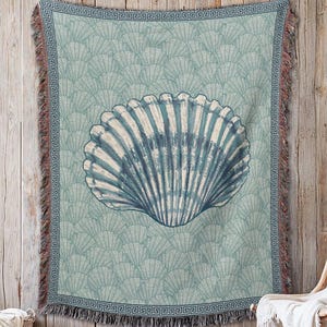 Coastal Seashell Throw Blanket, Nautical Beach House Decor, Soft Ocean Theme Blanket, Picnic Tapestry, Summer Home Gift