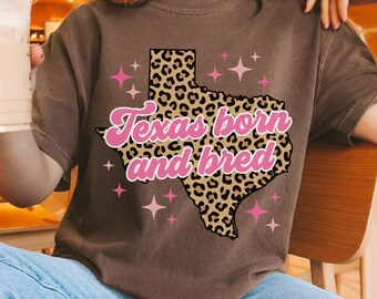 Camiseta "Nacido y criado en Texas", camiseta con estampado de leopardo y mapa de Texas, sudadera vaquera sureña, regalo de estilo western para mostrar el orgullo texano.