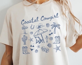 Coastal Cowgirl Shirt, Western Beach Aesthetic Cowgirl Boots Shirt, Cowgirl Summer Tee, Coastal Bachelorette Country Coastal Cowgirl Gift