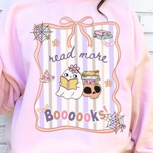 Read More Booooks Ghost Sweatshirt Cute Pastel Halloween Book Lover Pullover Bookish Fall Sweater Spooky Reading Gift for Teachers