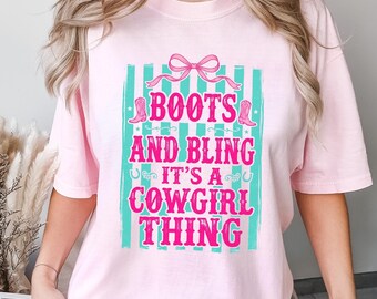 Camiseta de vaquera con botas y brillos, camiseta de vaquera campestre, camiseta de vaquera occidental de algodón, camiseta de vaquera de rodeo, sudadera de vaquera linda, despedida de soltera sureña