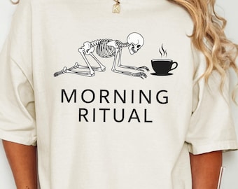 Halloween Coffee Skeleton Shirt Pumpkin Spice Latte Fall Comfort Colors Tee Spooky Season Shirt Coffee Lover Gift Cozy Funny SkeletonTop