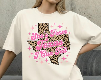 Camiseta "Ella es de Texas, se nota", Sudadera con estampado de leopardo y mapa de Texas, Camiseta para chica texana, Camiseta del oeste de Texas, Regalo para chica sureña, Camiseta del oeste