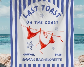 Último brindis en la costa - Pancarta personalizada para despedida de soltera - Decoración de despedida de soltera en bikini - Pancarta de despedida de soltera en la playa - Fondo para despedida de soltera en Hawái