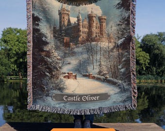 Medieval Castle Woven Blanket: Gothic Dungeons and Dragons Throw