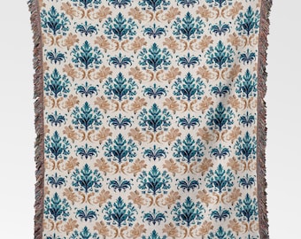 Barock rokoko jacquardvävd filt - Elegant bomullsfilt med fransar - Present till henne Hem-, soffa- eller sängdekor