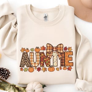 Felpa con fiocco di zucca autunnale per zia, graziosa maglietta del Ringraziamento, regalo per la nuova zia, accogliente maglione autunnale per zia, regalo perfetto per la zia