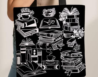 Bücherwurm Tote Bag Bibliothek Buch Tasche Buch Liebhaber Geschenk Schwarze Tasche Niedliche Leser Tote Buch Club Tasche Bibliothekarin Tasche für Lehrer und Studenten