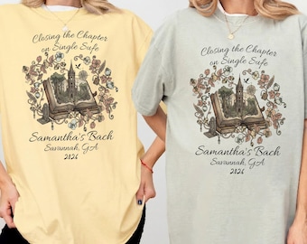 Camiseta Bookish Bachelorette, camiseta "Cierre del capítulo de la vida de soltera", regalo literario para novia, camiseta y sudadera para fiesta de bodas de fantasía, Érase una vez una novia.