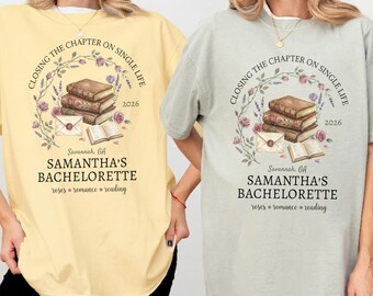 Camiseta de despedida de soltera para amantes de los libros Camiseta de novia para amantes de los libros "Cierra el capítulo de la soltería" Sudadera para despedida de soltera literaria Regalo personalizado para despedida de soltera