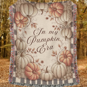 In My Pumpkin Era Throw Blanket Rustic Fall Pumpkin Decor Blanket Cozy Gingham Autumn Blanket Farmhouse Thanksgiving Gift