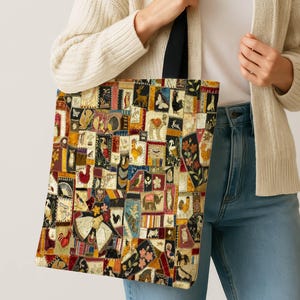 Cottagecore Tote Bag Vintage Quilt Print Canvas Shopper Reusable Shoulder Bag Aesthetic Market Bag Gift for Her Eco Friendly Book Tote