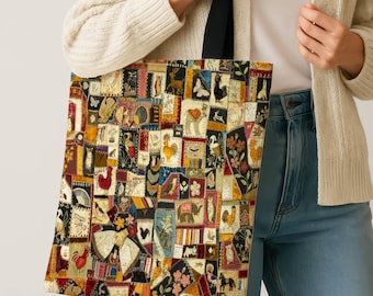 Cottagecore Tote Bag Vintage Quilt Print Canvas Shopper Reusable Shoulder Bag Aesthetic Market Bag Gift for Her Eco Friendly Book Tote