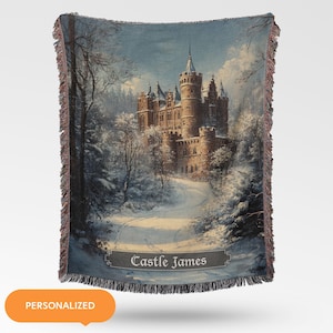 Couverture tissée château médiéval, jeté fantastique, décoration gothique pour les fans de donjons et de dragons, tapisserie Castlecore