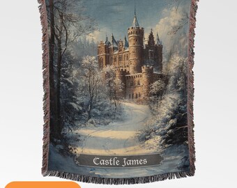 Medieval Castle Woven Blanket: Gothic Fantasy Throw, Castlecore Decor