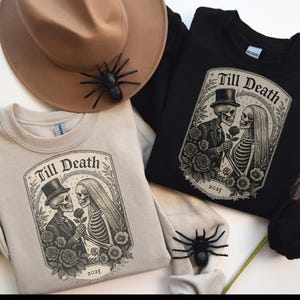 Fino alla morte, coppia di scheletri, felpa da matrimonio, Halloween, sposa, sposo, gotico, spettrale, festa di matrimonio, sposa scheletrica personalizzata, regalo di addio al nubilato gotico