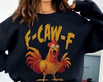 Funny Chicken Humor F-Caw-F Sweatshirt Inappropriate Rooster Meme Sweater Retro Funny Gift for Friend Coworker Chicken Lover