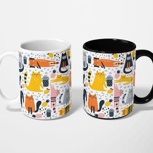 Colorful Cat Mug, Cute Kitty Coffee Cup, Gift for Cat Lovers, Fun Aesthetic Cat Print Mug for Pet Owners Cozy Animal Lover Gift