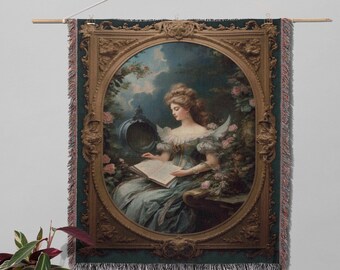 Vintage Rococo Woven Blanket Antique Throw Marie Antoinette Décor Renaissance Art Elegant Home Accessory Romantic Gift for Readers