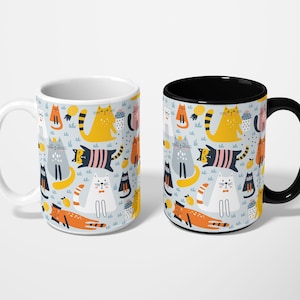 Colorful Cat Mug, Cute Kitty Coffee Cup, Gift for Cat Lovers, Fun Aesthetic Cat Print Mug for Pet Owners Cozy Animal Lover Gift
