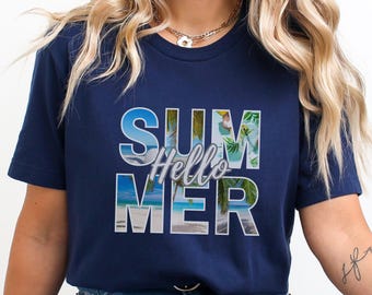 Hello Summer Shirt Beach Ocean Vacation Tee Tropical Sunshine Vibes Coastal Summer Trip Shirt Fun Graphic Tee Gift for Beach Lovers