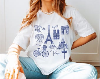 Paris France Travel T-Shirt or Sweatshirt Eiffel Tower Cotton Shirt French City Art Tee Cozy Pullover Paris Souvenir Gift for Her