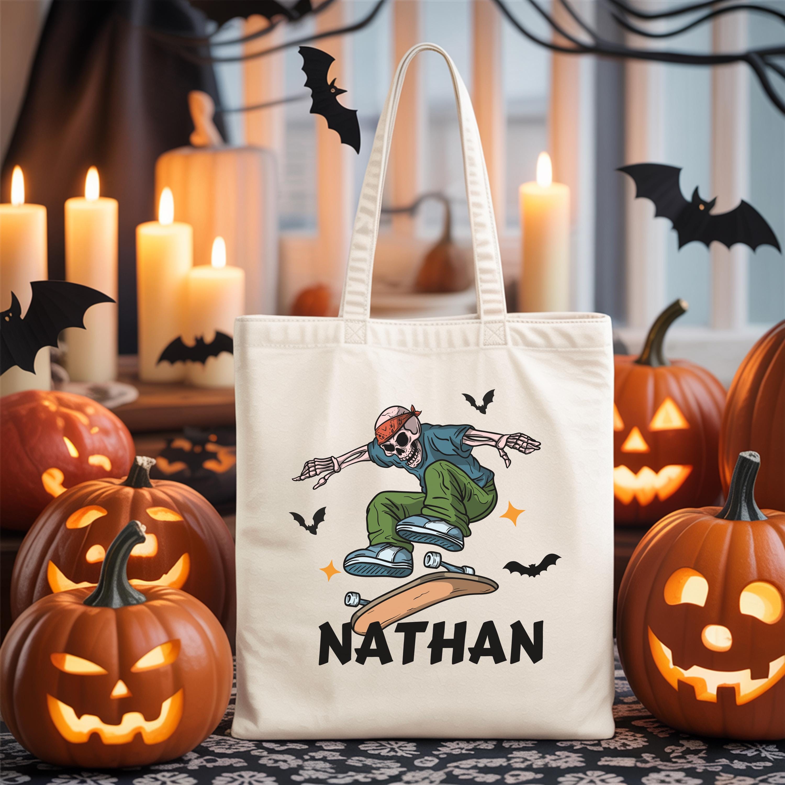 Trick Or Treat Bags Whaline Halloween Canvas Tote Bags Cute Boo Ghost Grocery Shopping Bag Black Reusable Gift Goodie Bags For Trick Or Treat Birthday Party Supplies, 13.4 X 15.7 Inch Large