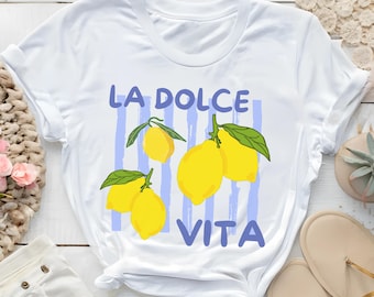 Camiseta La Dolce Vita Lemon, camiseta italiana de verano inspirada en la Costa Amalfitana, camiseta de viaje con estampado, regalo para amantes de Italia, lindo atuendo de vacaciones