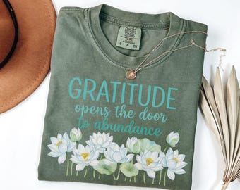 Gratitude Lotus T-Shirts Sweatshirts, Positive Affirmation, Inspirational Cotton Tee, Good Vibes, Spiritual Gift, Law of Attraction