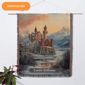 Couverture tissée château médiéval, jeté fantastique, décoration gothique pour les fans de donjons et de dragons, tapisserie Castlecore