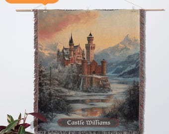 Medieval Castle Woven Blanket Fantasy Throw Gothic Home Decor for Dungeons and Dragons Fans Tapestry Castlecore