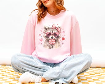Maglietta carina con procione per San Valentino, felpa con cuore, divertente San Valentino, regalo per lei, San Valentino alla moda, vestito per San Valentino, regalo per gli amanti degli animali
