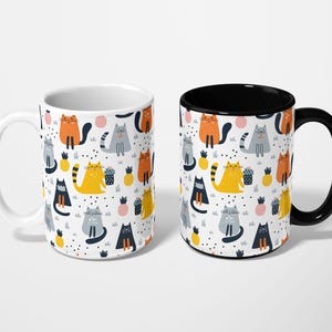Colorful Cat Mug, Cute Kitty Coffee Cup, Gift for Cat Lovers, Fun Aesthetic Cat Print Mug for Pet Owners Cozy Animal Lover Gift