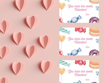 Sweet Valentine's Card for Kids, Valentine's Day, Treat Box Label, Personalized Classroom Valentine, Valentine's Day Card