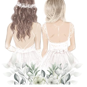 Cartão de casamento LGBTQ Two Brides | Download para impressão - Aquarela elegante