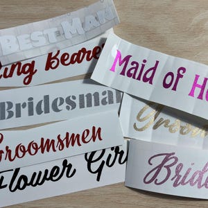 Vinyl Names for Wedding, Wedding Name Decal Stickers, Custom Decals, Bride, Groom, Bridesmaid, Gifts, Wedding, Custom Name Decal Stickers