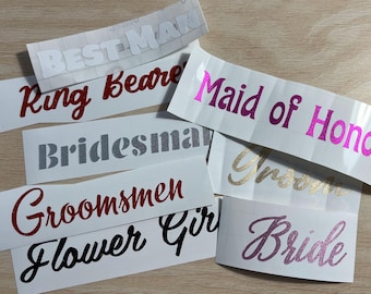 Vinyl Names for Wedding, Wedding Name Decal Stickers, Custom Decals, Bride, Groom, Bridesmaid, Gifts, Wedding, Custom Name Decal Stickers