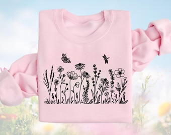 Sweater met bloemen, sweater met ronde hals lentebloem, lentet-shirt, bloement-shirt, lente, bloemen, bloemen, unisex