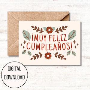 Printable Spanish Birthday Card: &quot;Muy Feliz Cumpleaños&quot; (Digital Download)