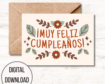 Printable Spanish Birthday Card: "Muy Feliz Cumpleaños" (Digital Download)