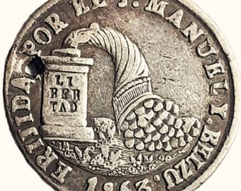 SILVER, 1853 BOLIVIA Honoring Peace maker Manuel Isidoro BELZU, cornucopia, 2 Soles Size, National Mint By La Paz, Authentic Silver Medal