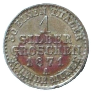 GERMANY, 1871 A, SILVER, Authentic, PRUSSIA, German Emperor King Wilhelm 1st, One Thaler 1 Silber, Silver Groschen, 154 years old Coin