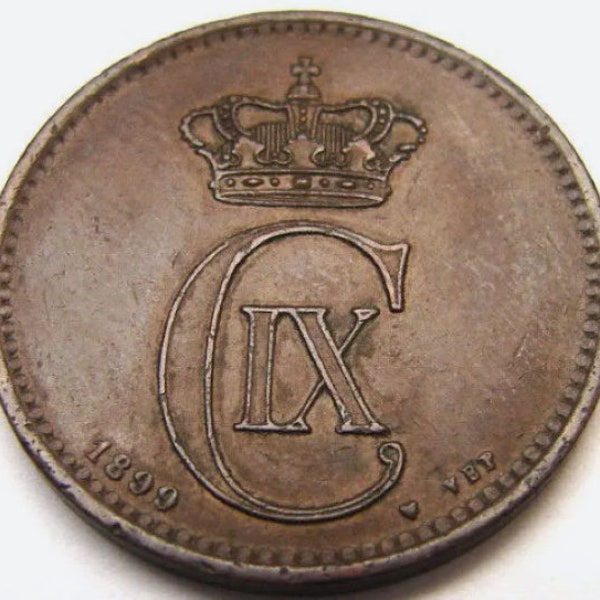 Authentique 1899 VBP DANEMARK, pièce de monnaie en bronze du roi Christian IX de 5 re, pendentif en bronze de haute qualité