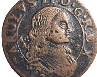 ITALY, SICILY & Kingdom of Naples, Charles 2nd (Carolus 2nd) 1677-1683, 1 GRANO, Authentic Copper Coin