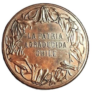 CHILE, 1931, NATIONAL TREASURY, Voluntary Donation Pro National Treasury, Art-Nouveau Style, Grateful Homeland Chile, Copper Medal