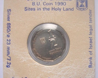 SILVER, Israel 1990, “SEA of GALILEE”, Sites of the Holy Land, 1/2 Shekel Silver (0,850), Original carton and capsule Prooflike Coin