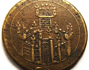 Antique BELGIUM EXPO 1894 ANTWERP Wyck Ovd Antwerpe Old coats medieval castle Scarce Brass token