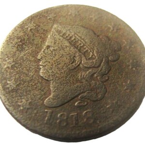 USA, 1818 CORONET LIBERTY Head, Large 1 Cent Matron Head Type 1 Early Authentic Copper Penny Coin