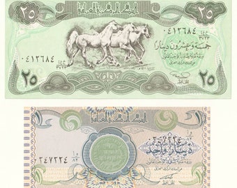 IRAQ Central Bank 1 and 25 DINARS (Abbasid palace) (البنك المركزي العراقي) Period Republic (1958-date) Lot of 2 UNC uncirculated Bank Notes